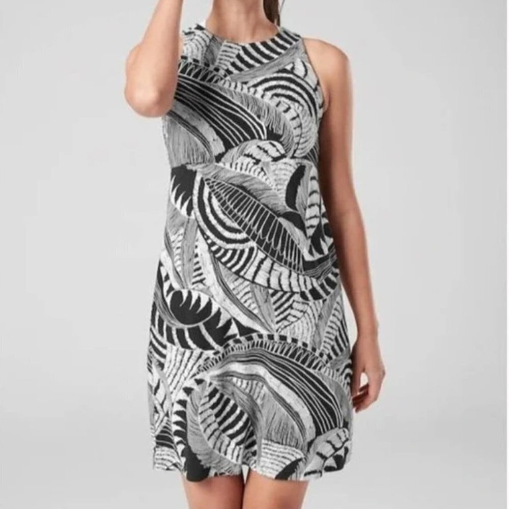 Athleta Santorini High Neck Black & White Zuma Print Dress